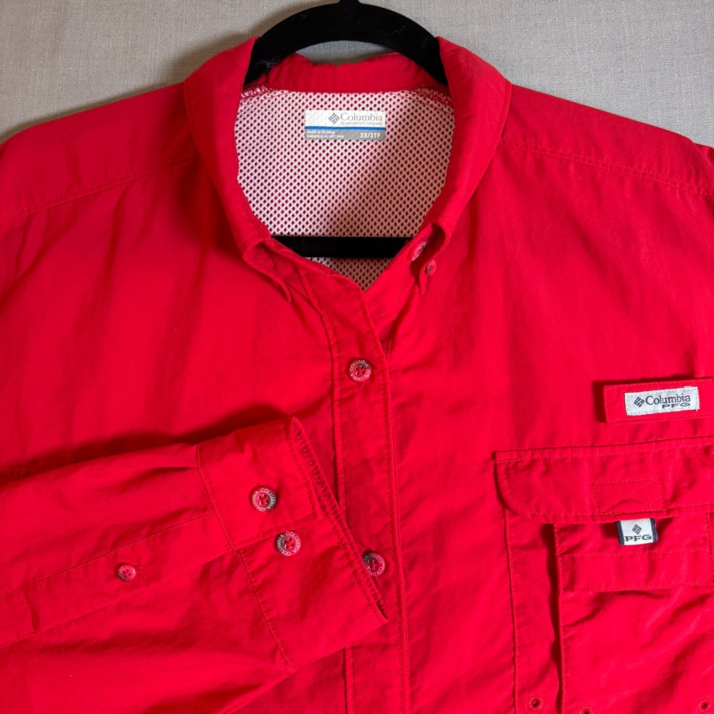 Columbia PFG Shirt Mens 3X Red Long Sleeve Fishing Vent Gorpcore